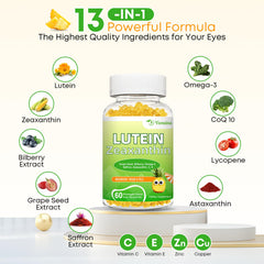 Gummy detail with supplement label highlighting AREDS2-based formula