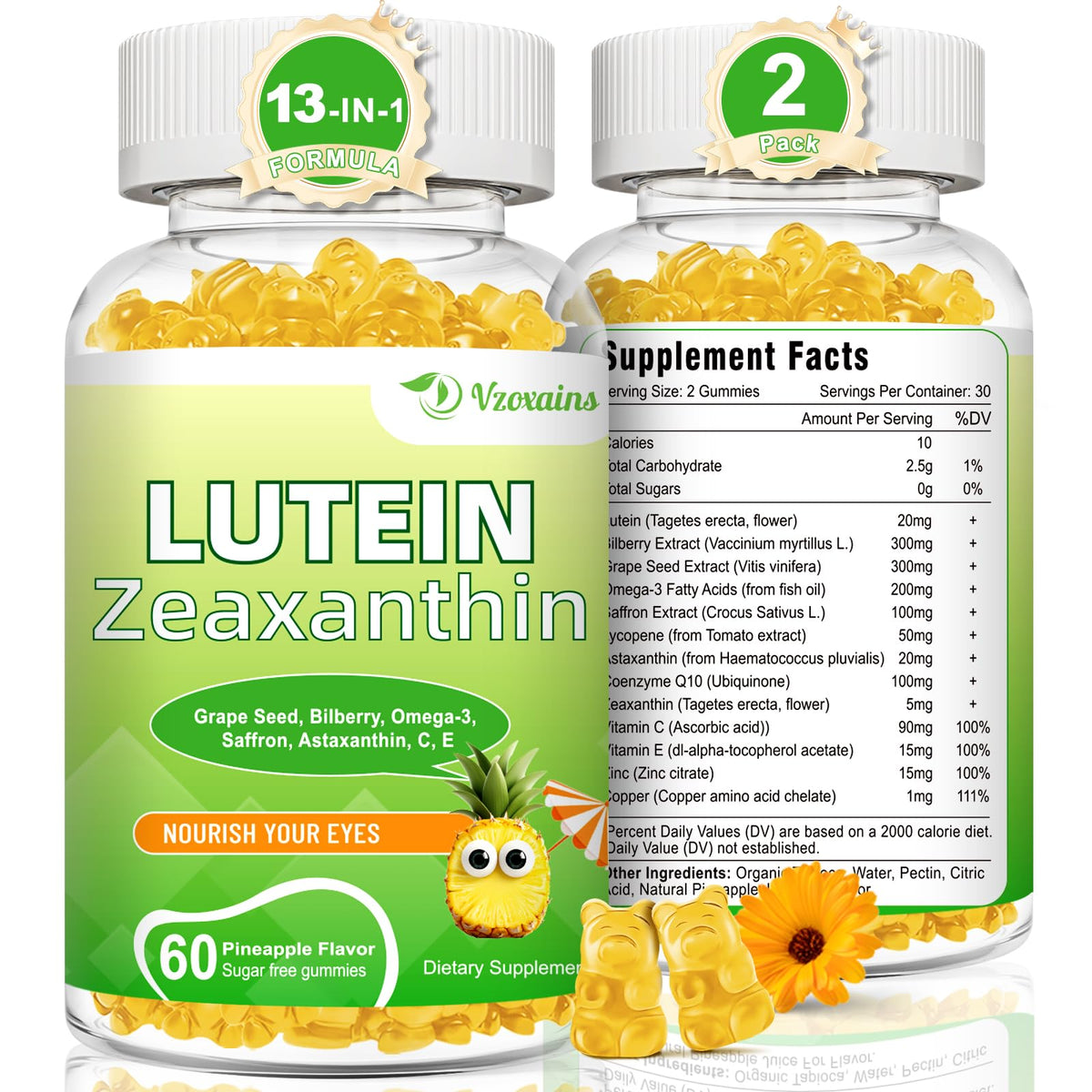 Lutein 20 mg with Zeaxanthin eye gummies – 120 count bottle