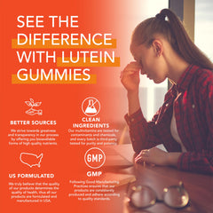 Gummies ingredient panel highlighting 20mg Lutein and 4mg Zeaxanthin