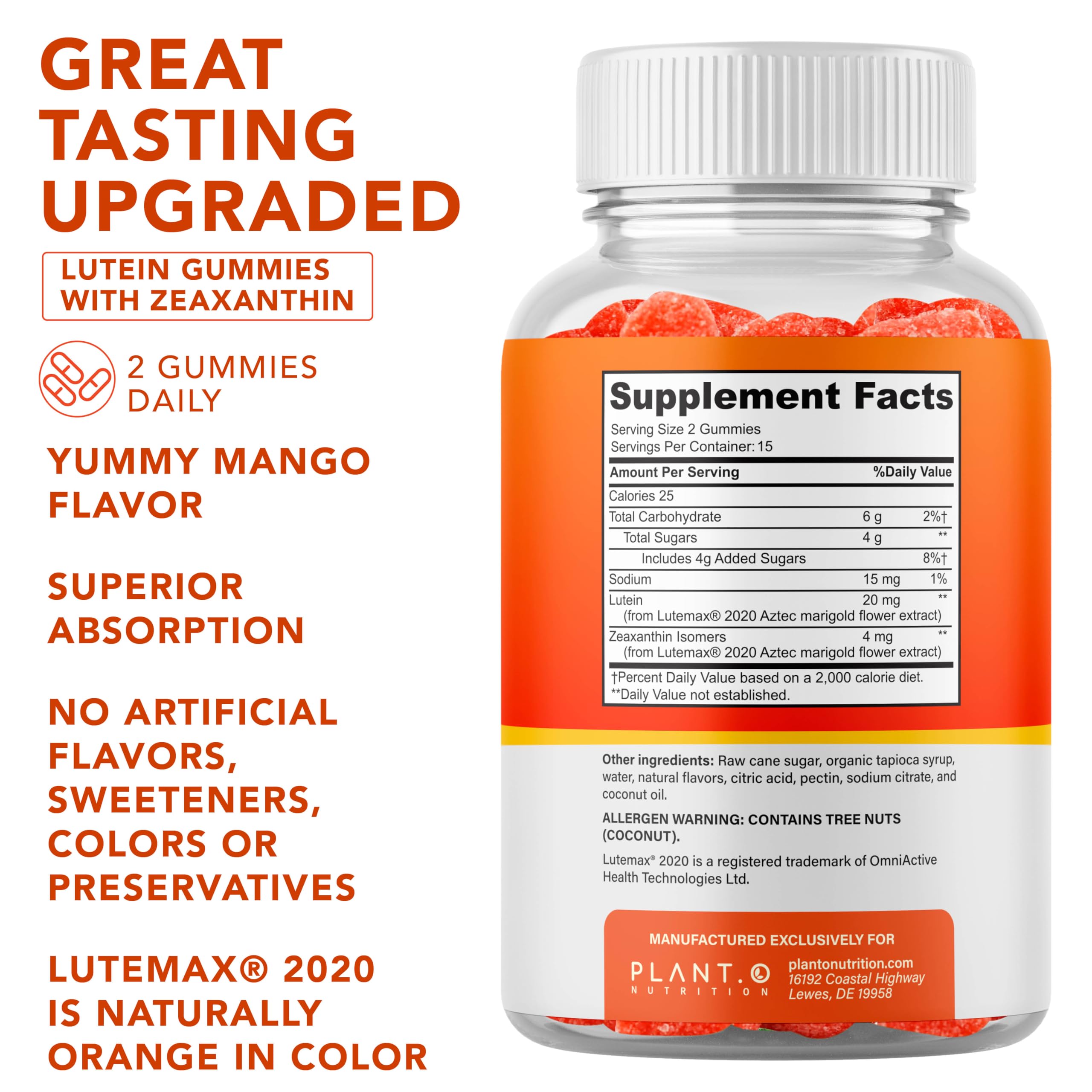 Close-up of mango-flavored Lutein & Zeaxanthin gummy