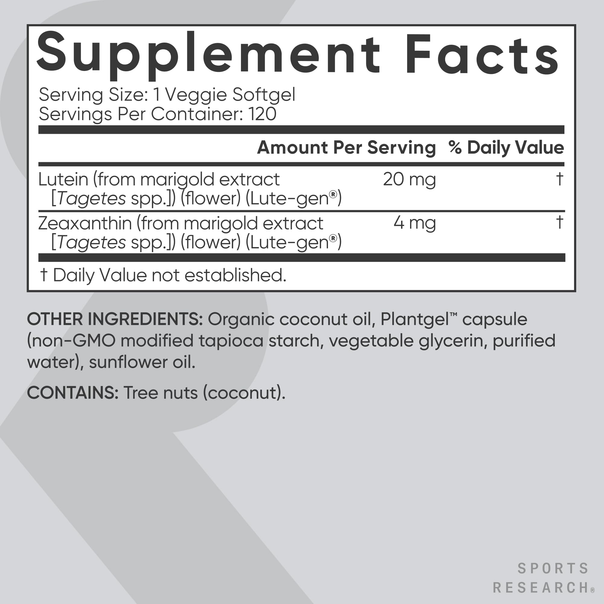 Close-up of Lutein and Zeaxanthin labeling