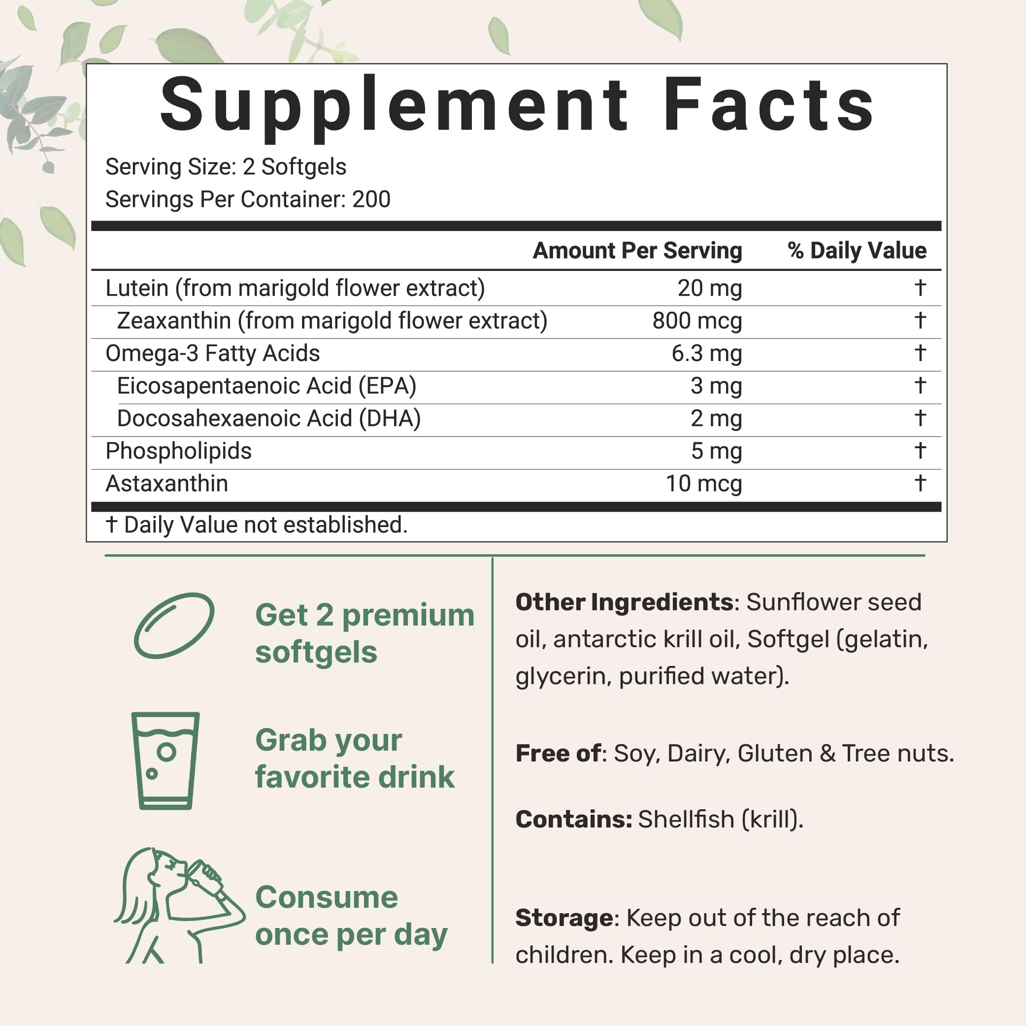 Lutein and Zeaxanthin softgels with DHA/EPA omega-3s and astaxanthin