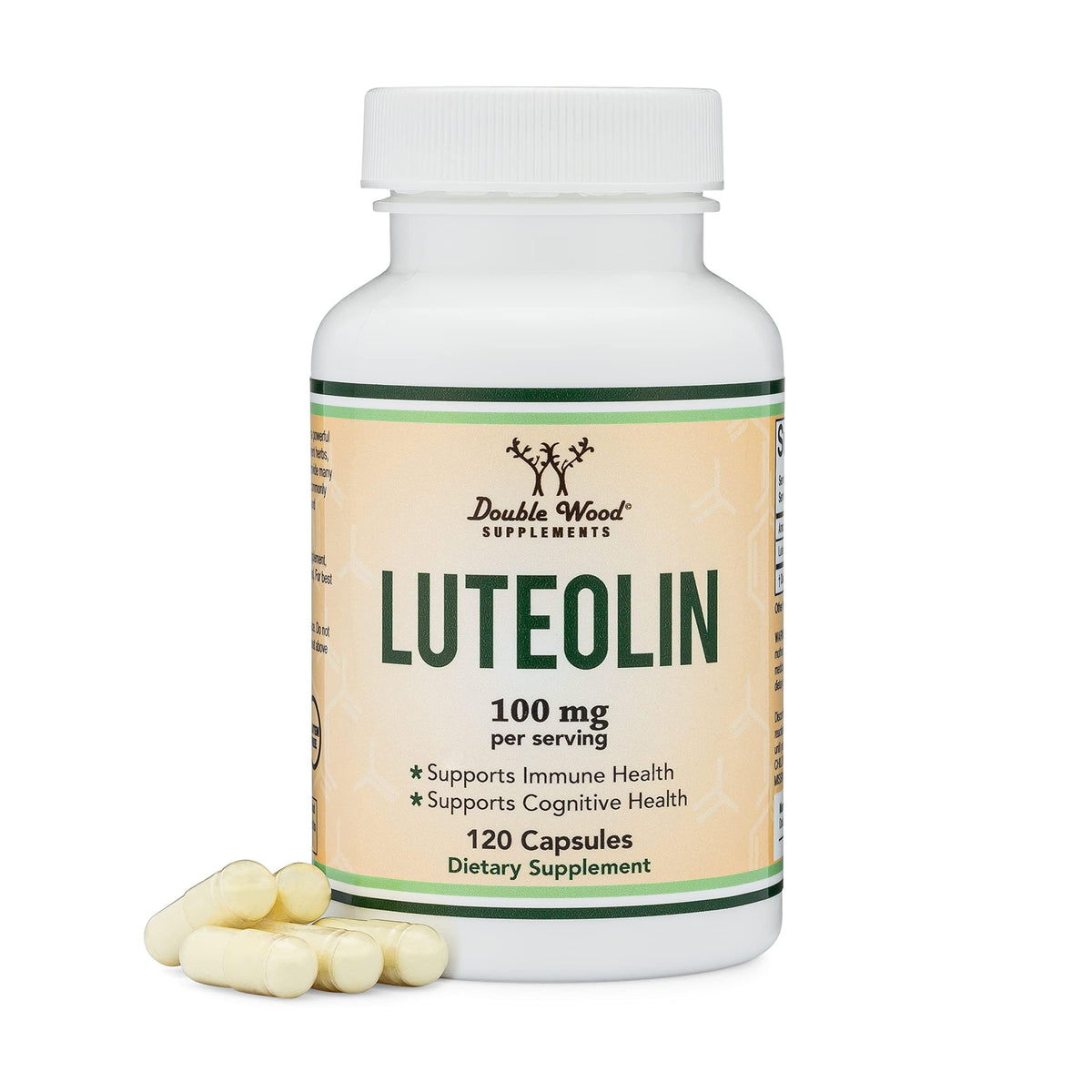 Front view of Double Wood Supplements Luteolin bottle with label