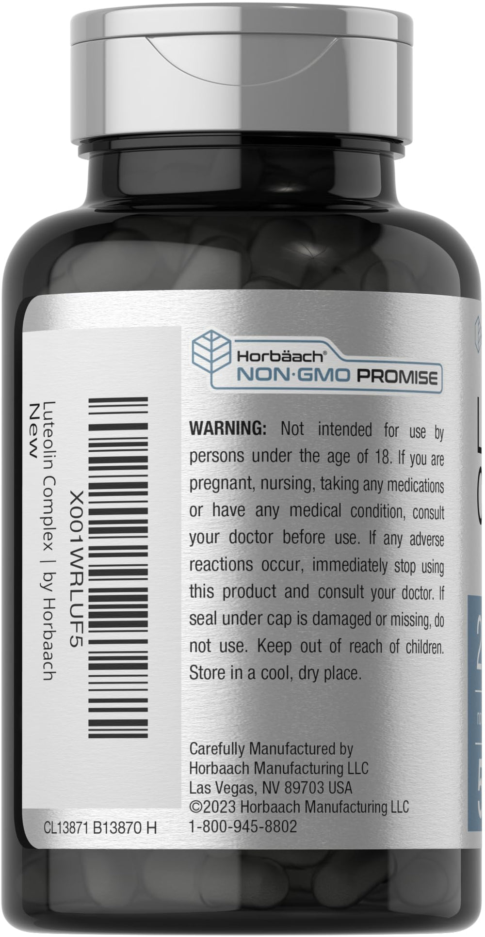 Illustration showing 50 mg Luteolin and Rutin per capsule