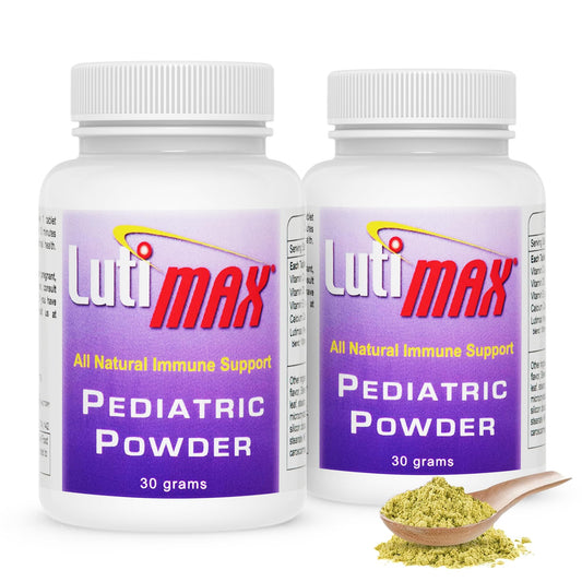 Lutimax Pediatric Powder bottle and packaging