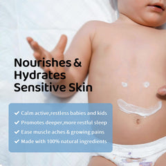Calm bedtime scene with a child ready for bed after using the lotion