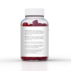 Graphic highlighting natural ingredients: magnesium, L-Theanine, chamomile, tart cherry, melatonin