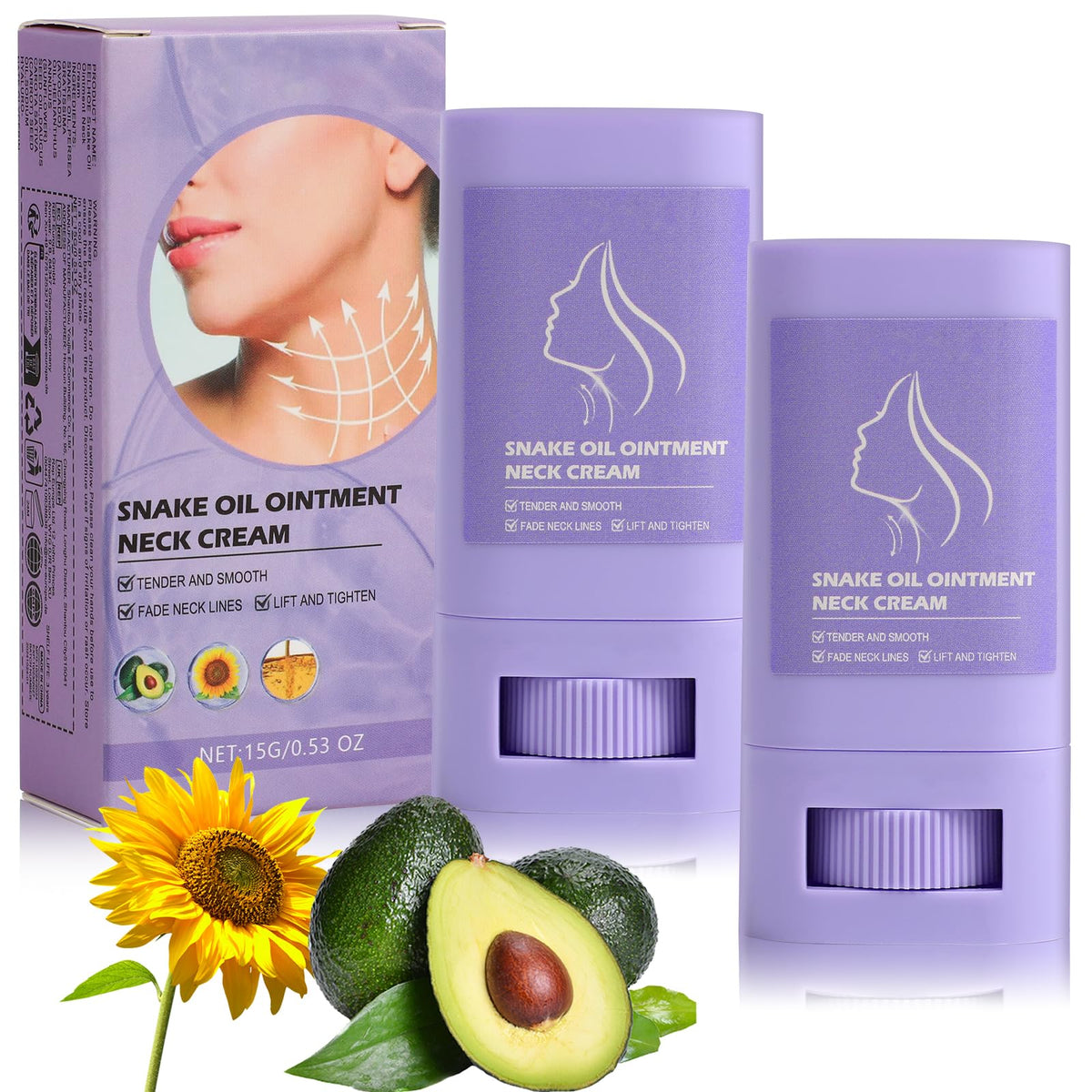 Luvandier Samuwak Neck Care Stick packaging highlights premium ingredients for hydration