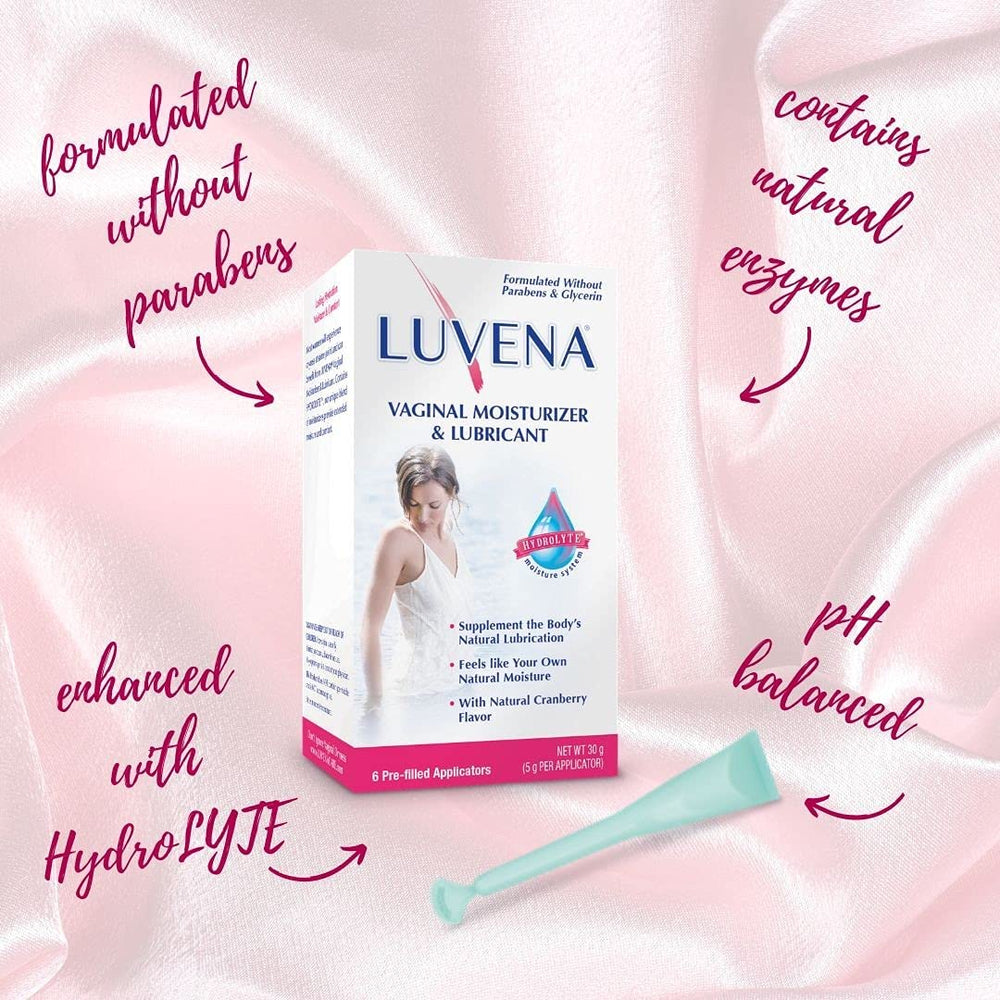 Luvena Moisturizer two-pack display emphasizes long-lasting intimate comfort.