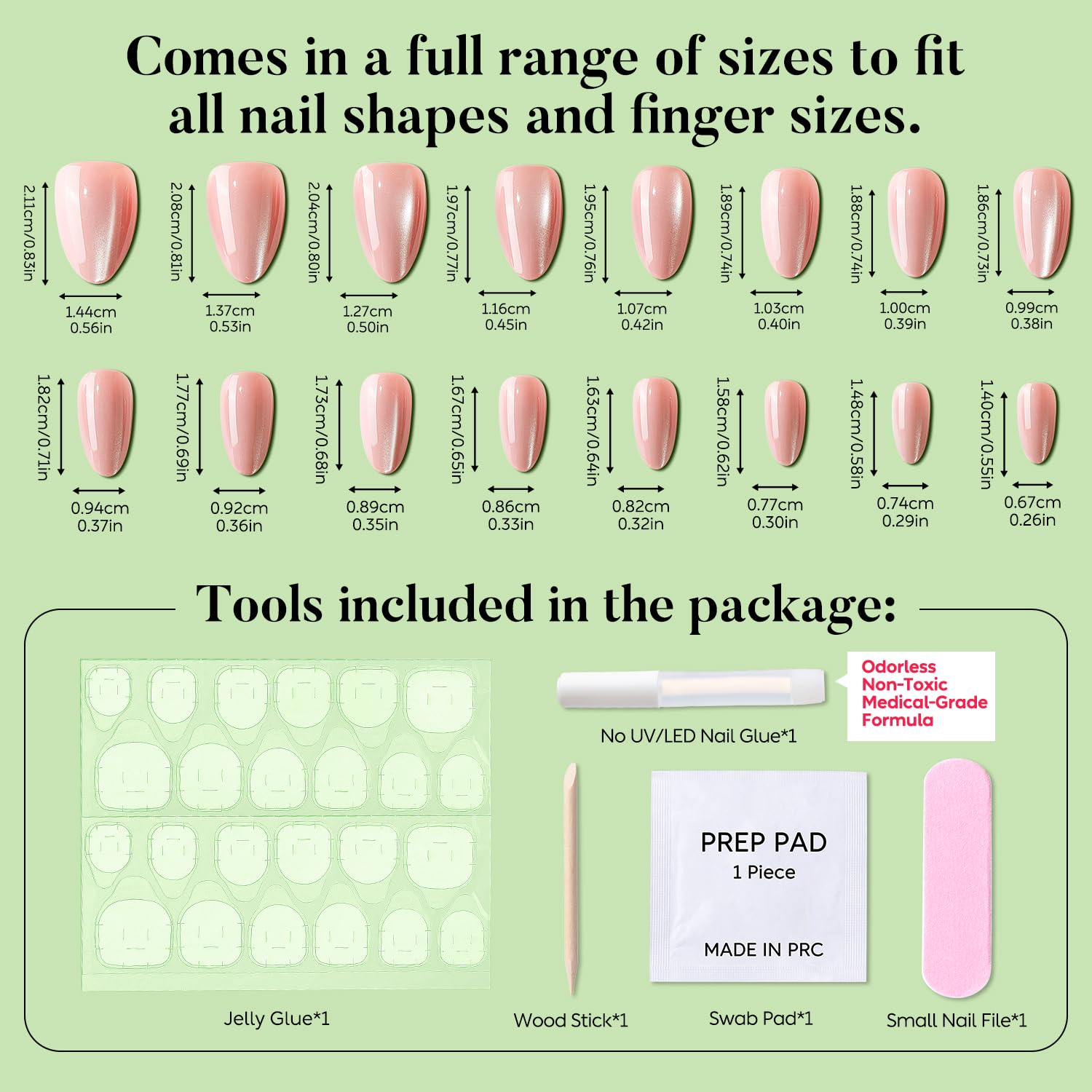 Luxbon no-cure nail glue included for quick, mess-free application.
