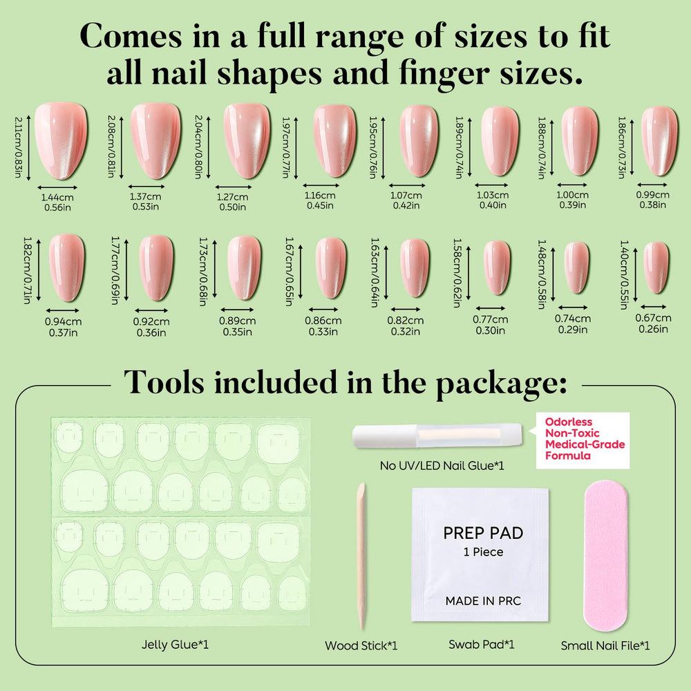 Luxbon no-cure nail glue included for quick, mess-free application.