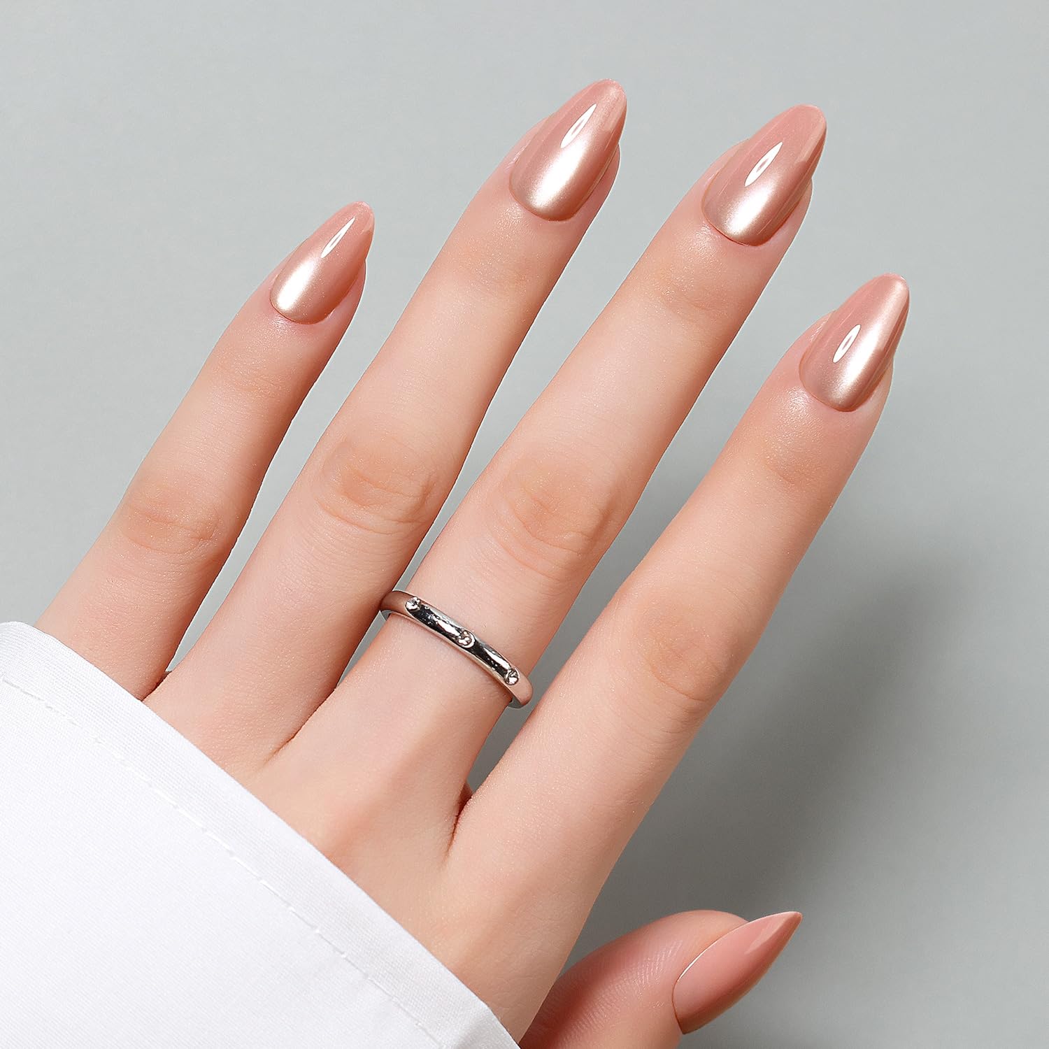 Luxbon press-on nails almond shape with cat eye gel tips for at-home salon-like manicure.