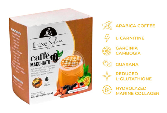 Ingredients: Arabica coffee, hydrolyzed collagen, glutathione, green coffee, L-Carnitine, Garcinia Cambogia
