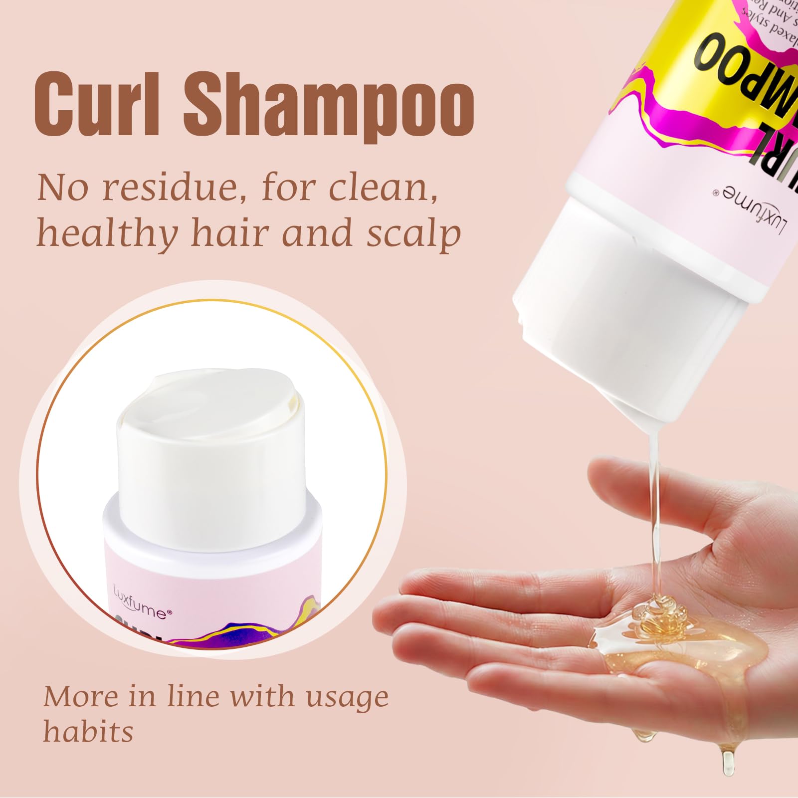 Luxfume Curl Shampoo jojoba seed oil nourishes and repairs strands.