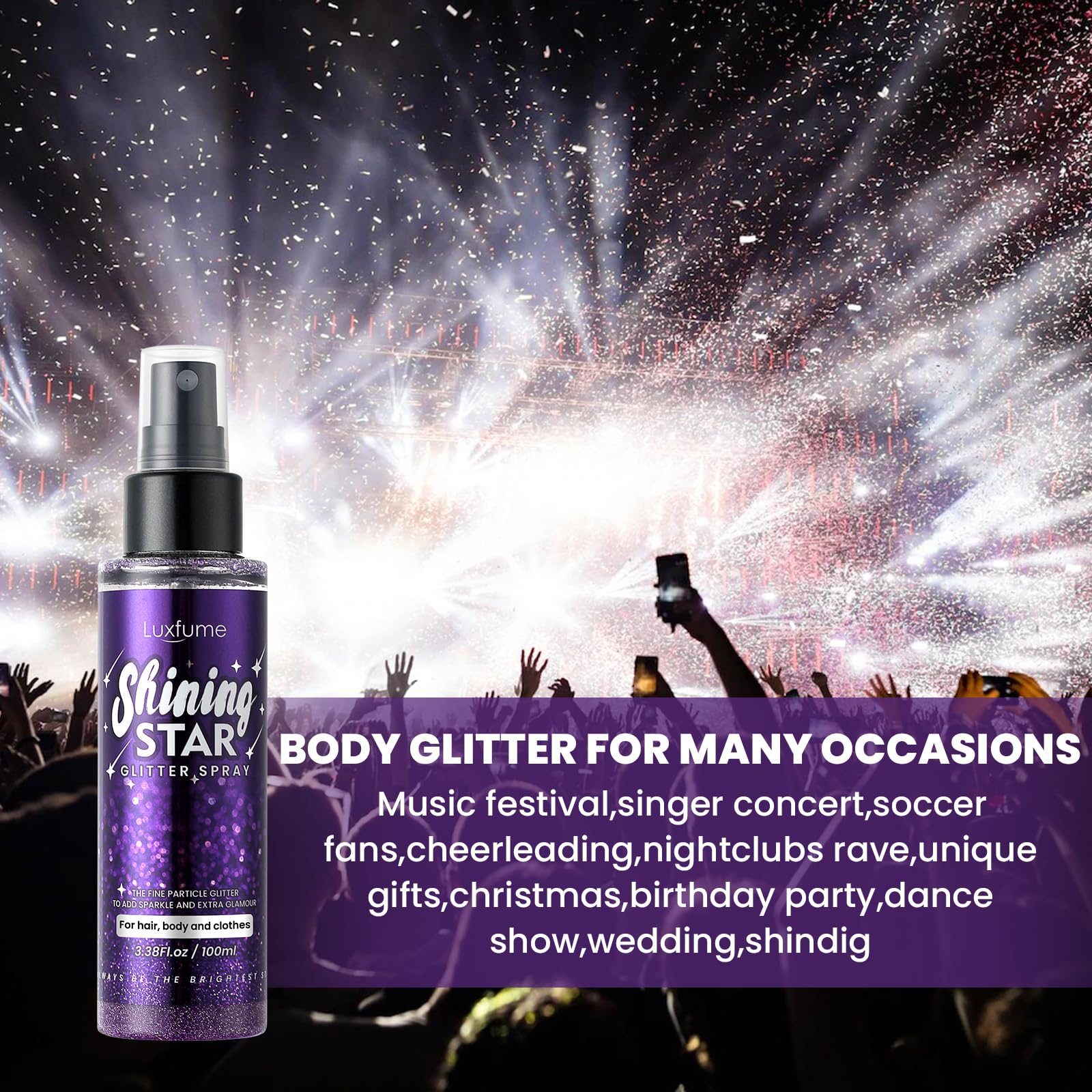 Luxfume easy-clean glitter residue wipes away after wear.