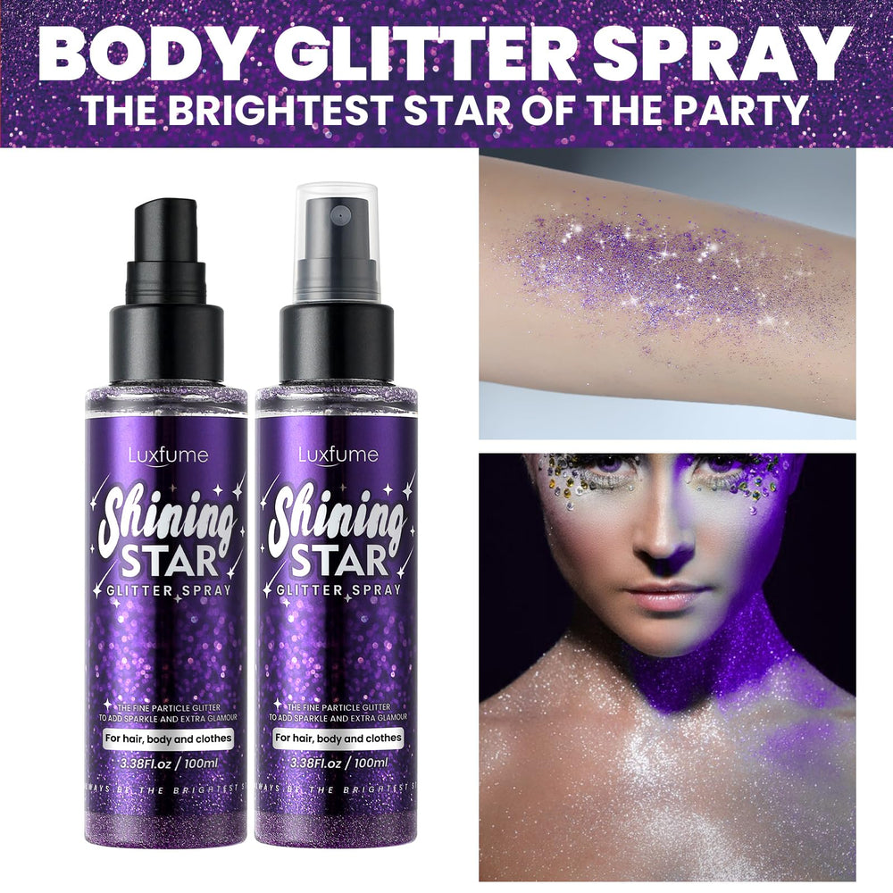 Luxfume face glitter spray creates luminous, lightweight glow.