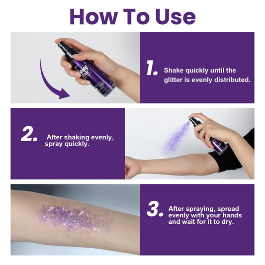 Luxfume glitter spray applied to hair for festival sparkle.