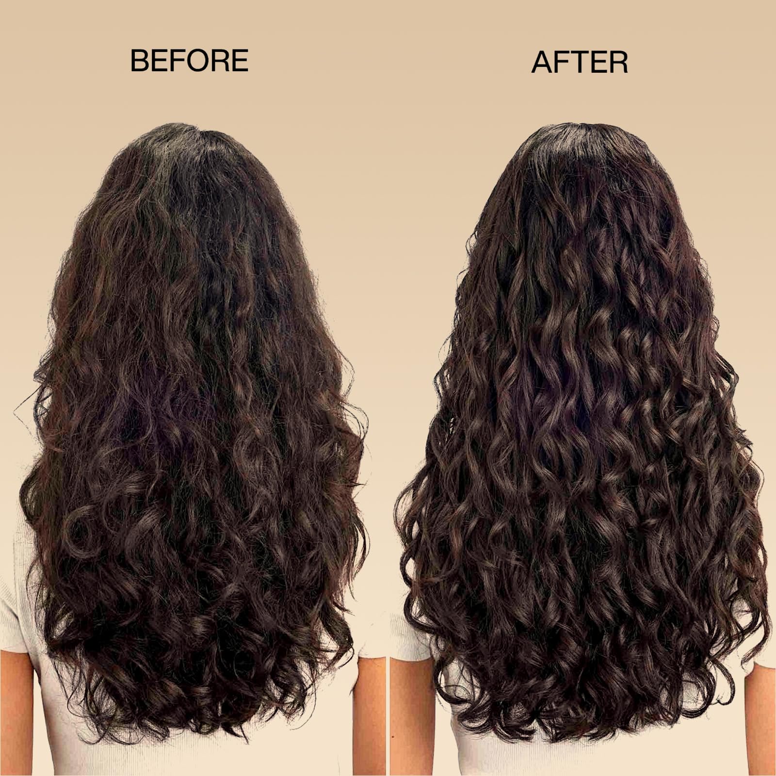 Luxfume Magic Curl Conditioner hair application shows easier detangling and defined curls.