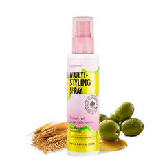 Luxfume Multi-Styling Spray bottle pour demonstrates easy, even application for flexible hold.