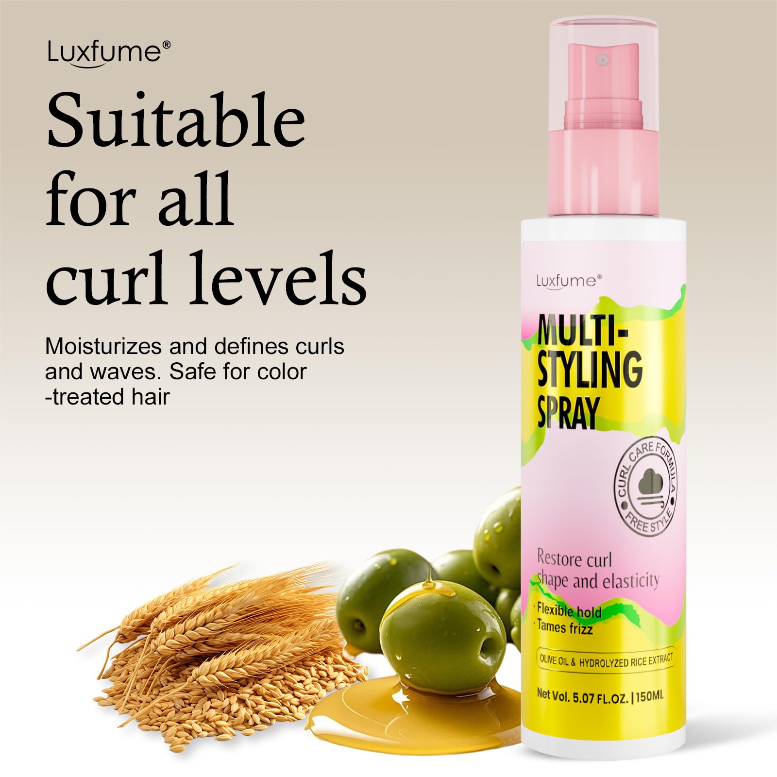 Luxfume Multi-Styling Spray soft-shine visual promises light, healthy-looking finish.