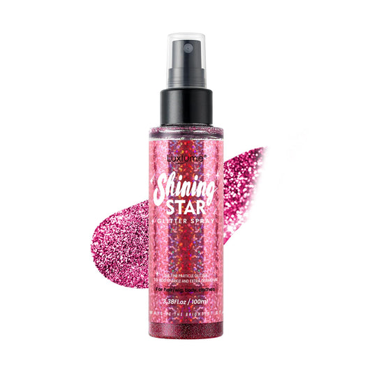 Luxfume Pink Body Glitter Spray application for radiant, long-lasting sparkle
