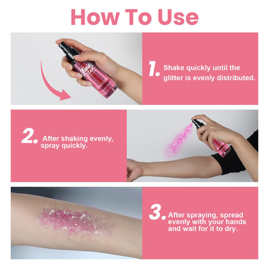 Luxfume Pink Glitter Hairspray on hair delivers quick-dry shine