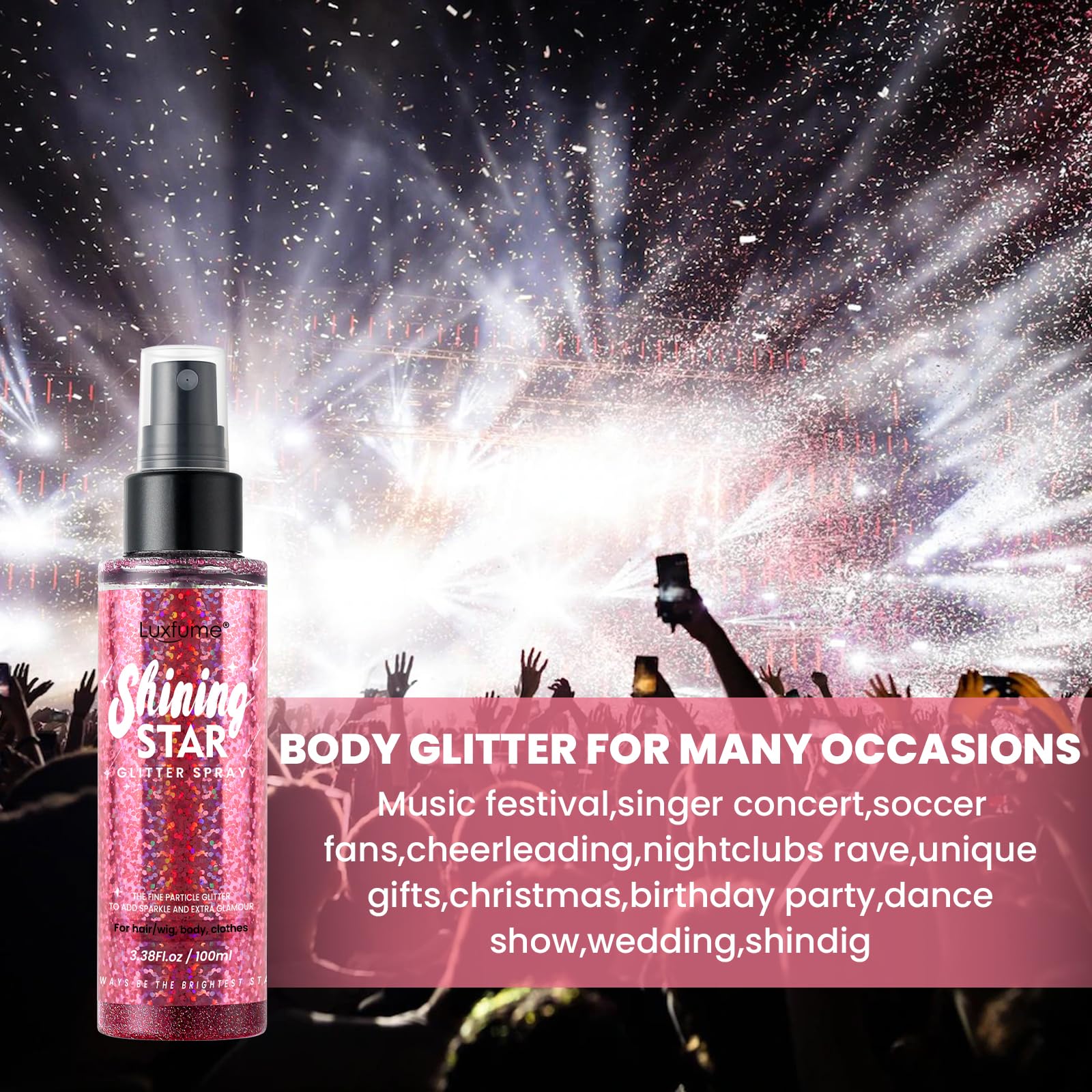 Luxfume Pink Glitter Spray fast-dry finish for parties