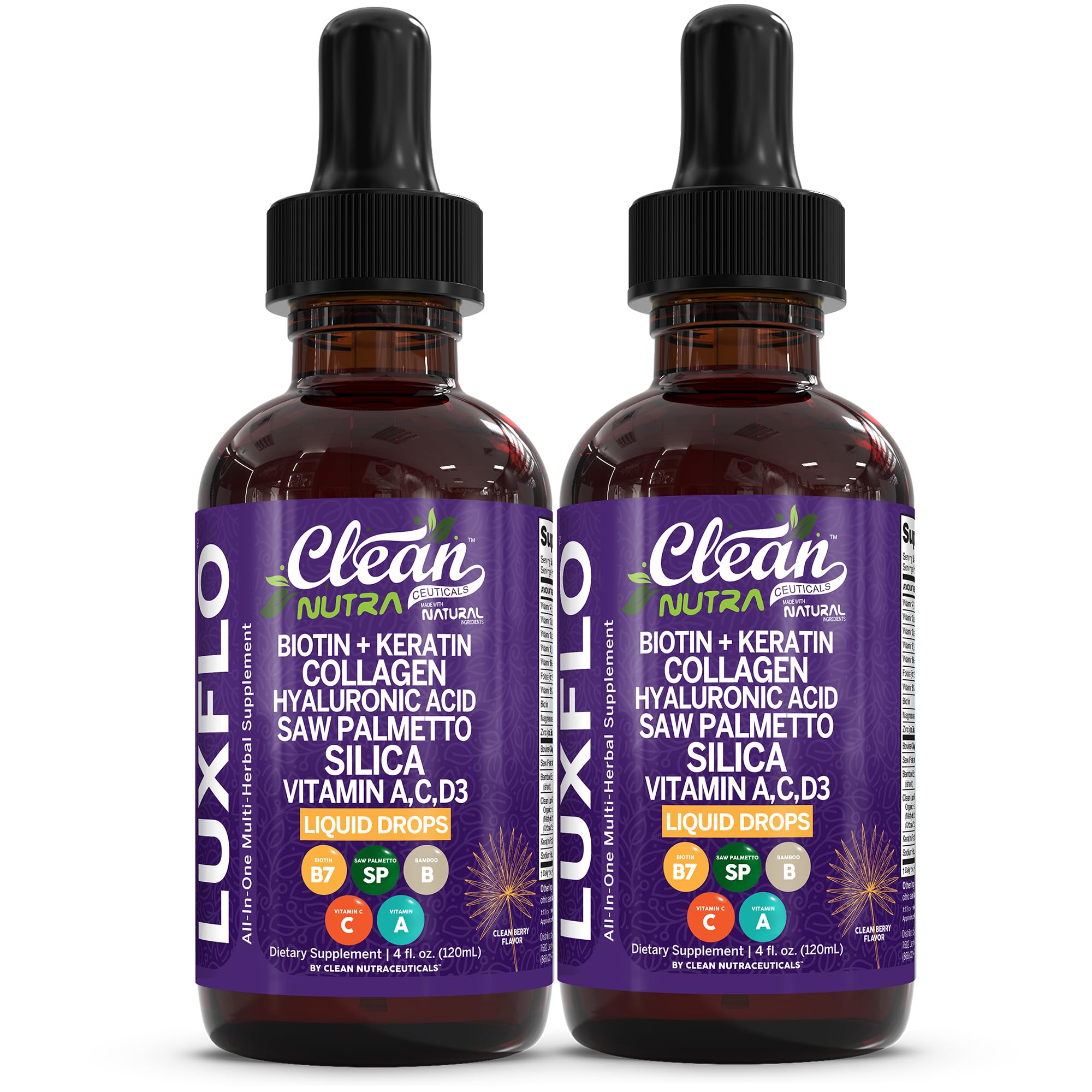 LuxGlo bottle of Biotin Liquid Drops with packaging