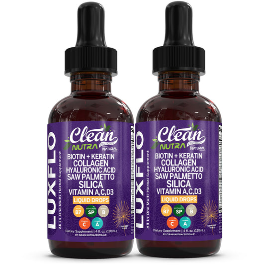 LuxGlo bottle of Biotin Liquid Drops with packaging