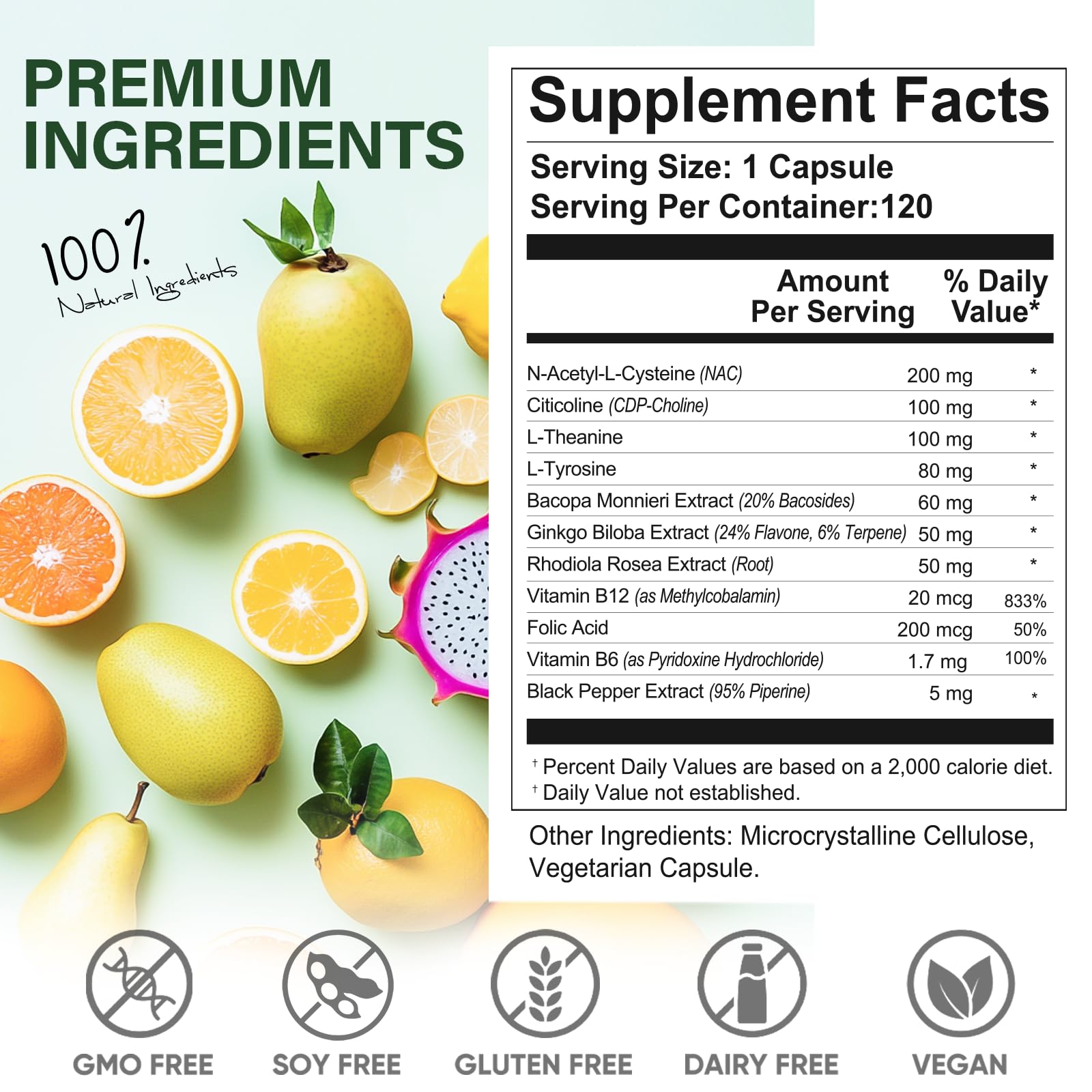 Ginkgo Biloba and Bacopa monnieri ingredients highlighted on packaging