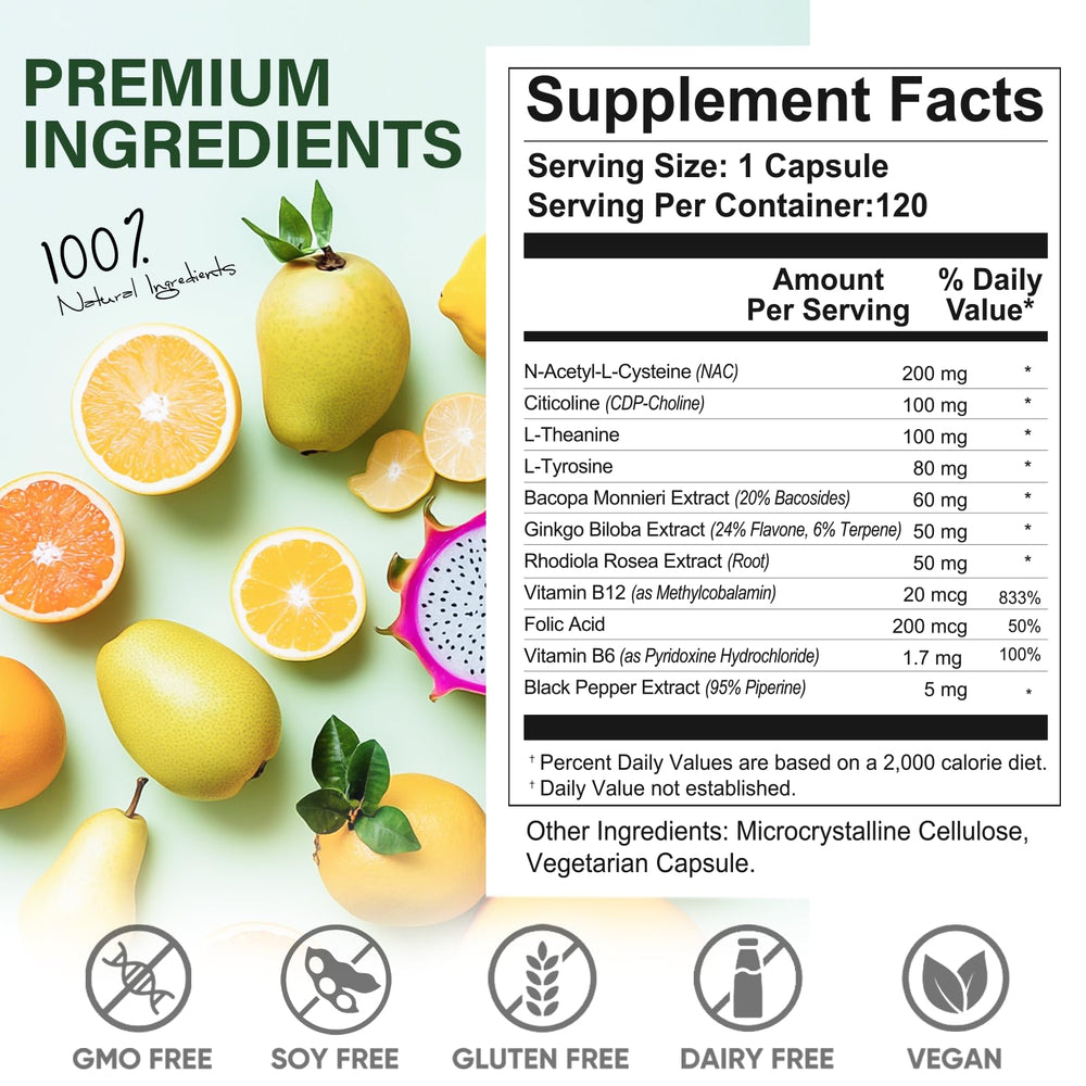 Ginkgo Biloba and Bacopa monnieri ingredients highlighted on packaging