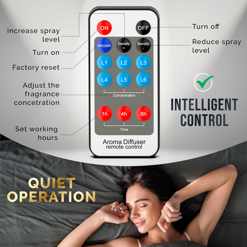 Black essential oil diffuser with Bluetooth app control.