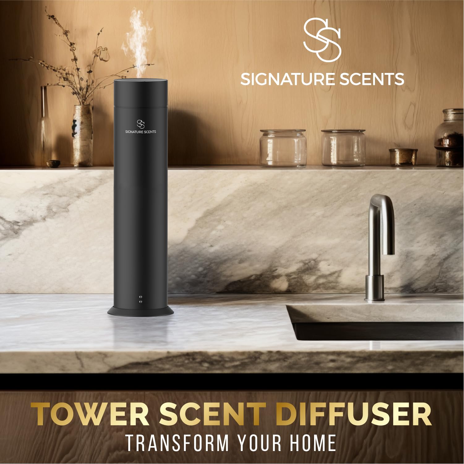 Close-up of sleek black diffuser design.
