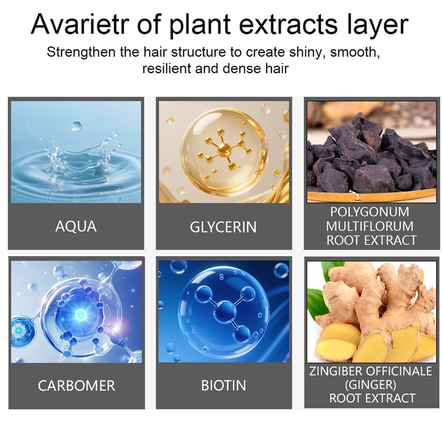 Lvjonya Biotin, caffeine and rice protein label close-up highlights fortifying ingredients