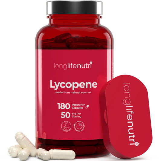 Front view of Lycopene 50mg 180 vegetarian capsules bottle