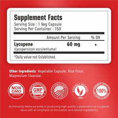 Close-up of lycopene 60mg dose label on bottle