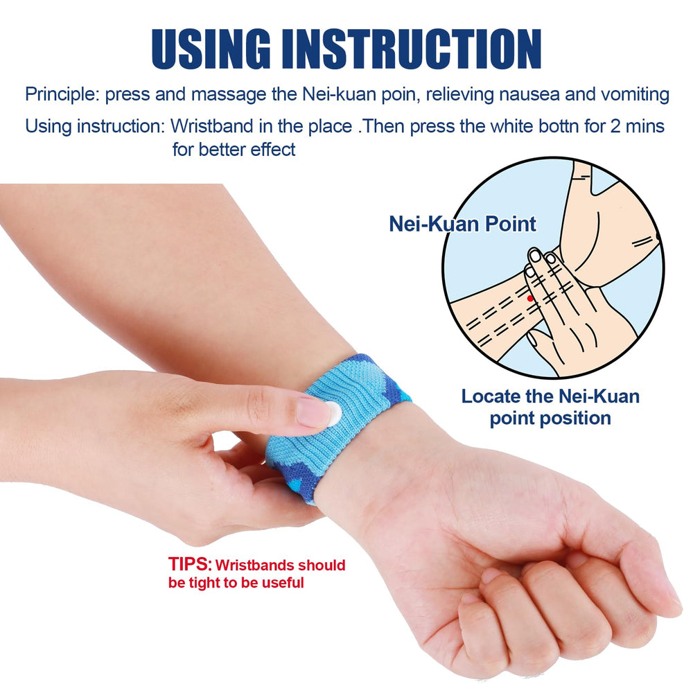 LYJEE Motion Sickness Band inner-wrist-point closeup shows Nei-Kuan placement.