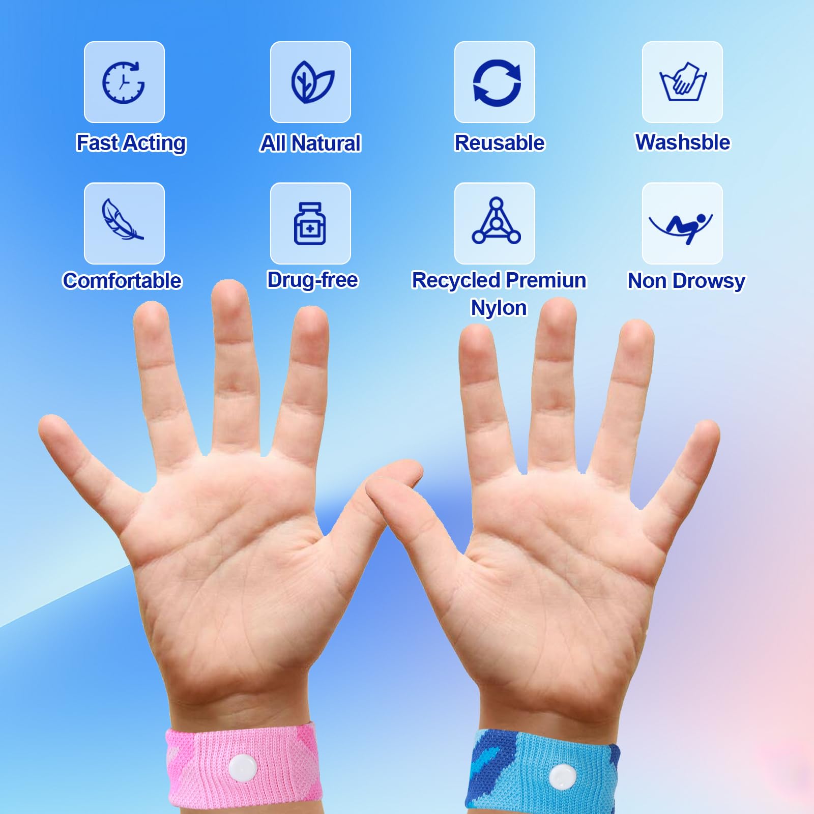 LYJEE motion sickness band pair worn on both wrists for balanced support