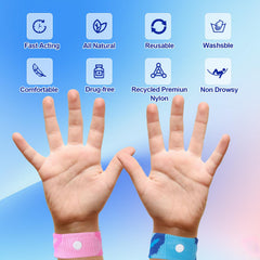 LYJEE motion sickness band pair worn on both wrists for balanced support
