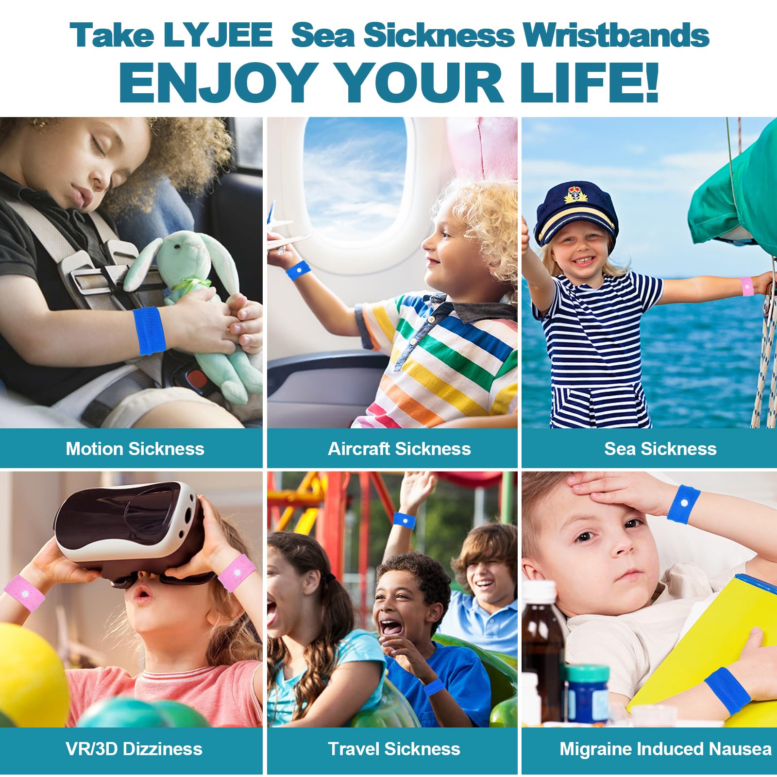 LYJEE travel kit with motion sickness bands ideal for car or sea trips
