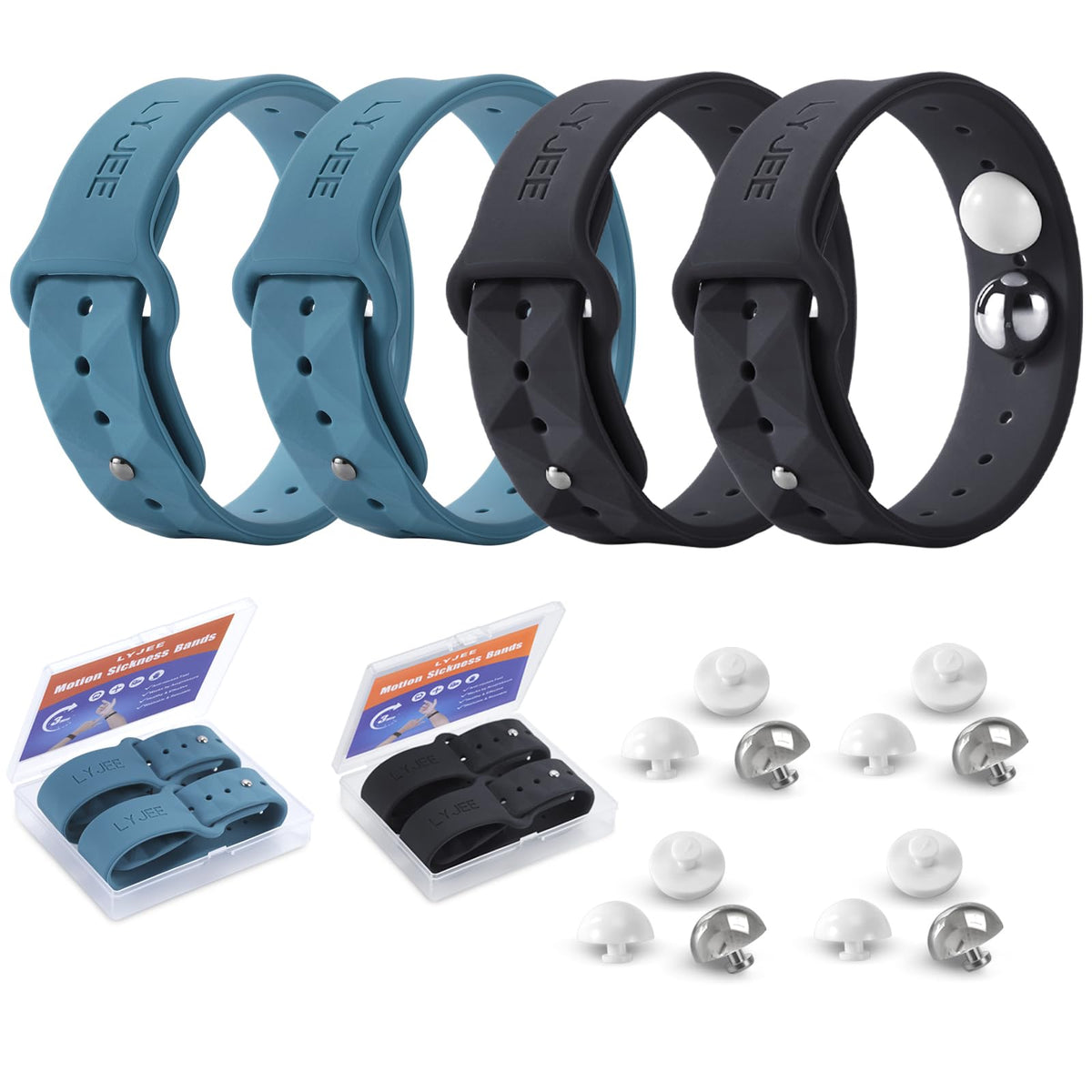 LYJEE Motion Sickness Bands black wristband close-up highlighting soft fabric for comfort during travel
