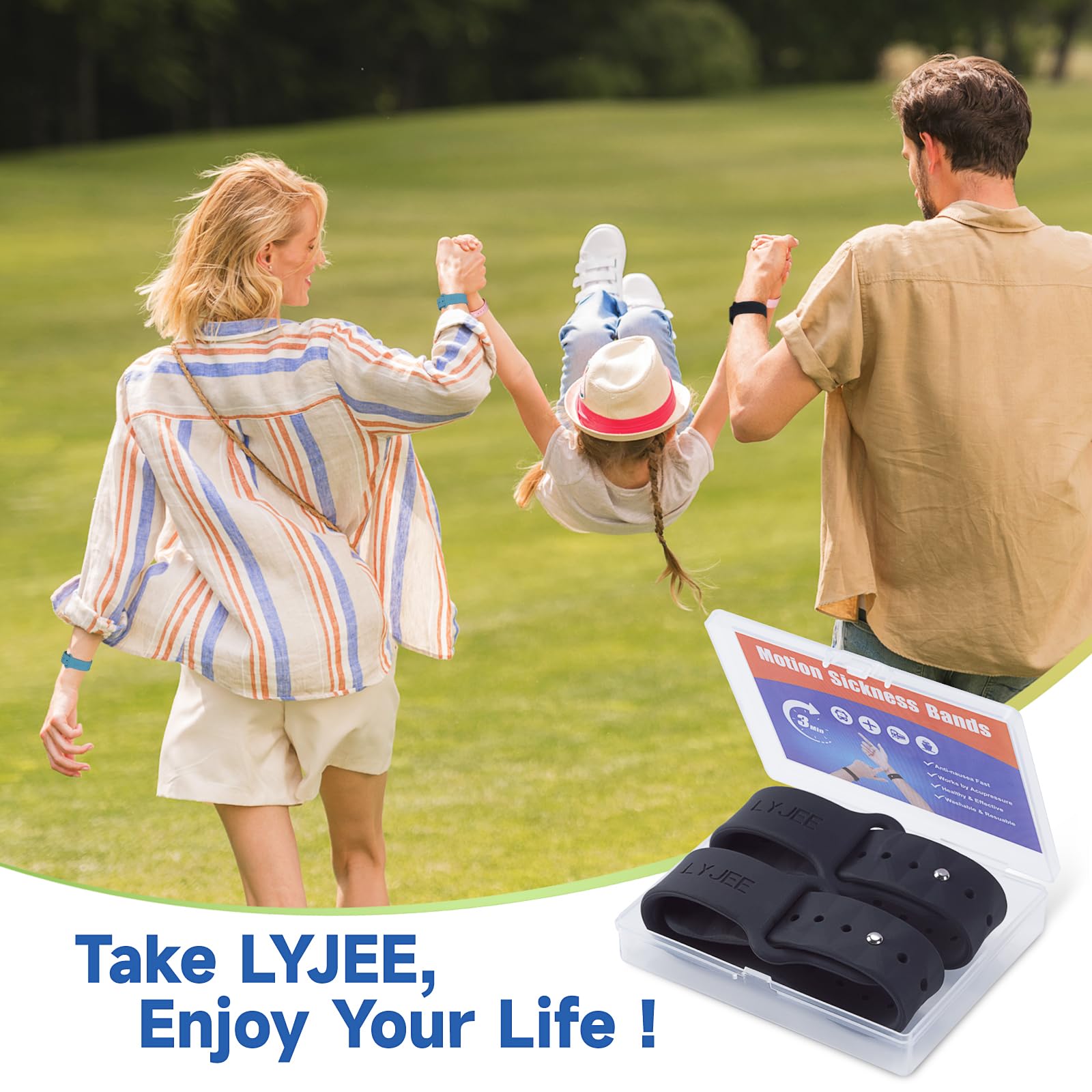 LYJEE includes a lightweight plastic case for on-the-go relief and easy re-pocketing between stops.