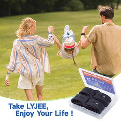 LYJEE includes a lightweight plastic case for on-the-go relief and easy re-pocketing between stops.