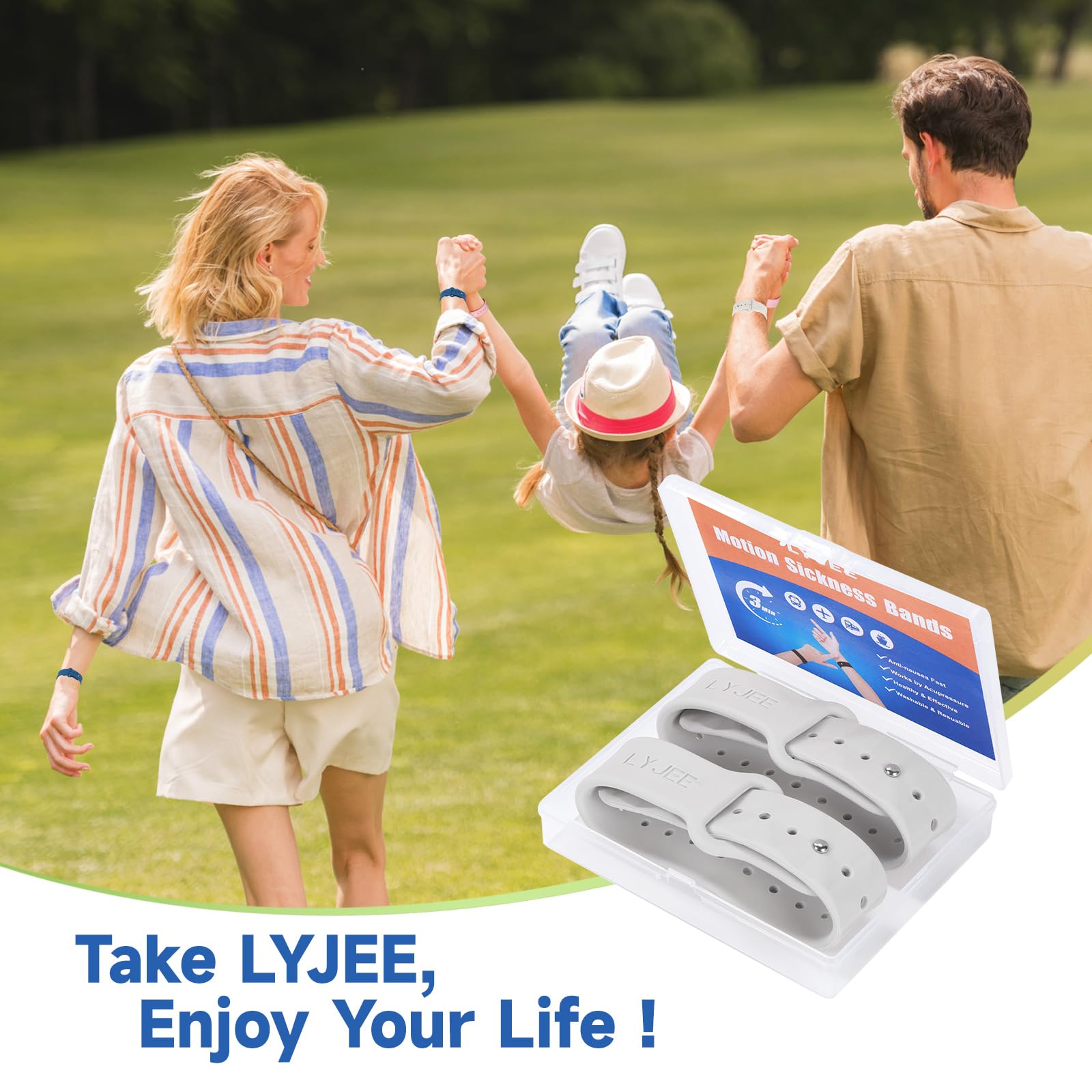 Travel-friendly LYJEE white wristband suitable for adults and pregnant travelers