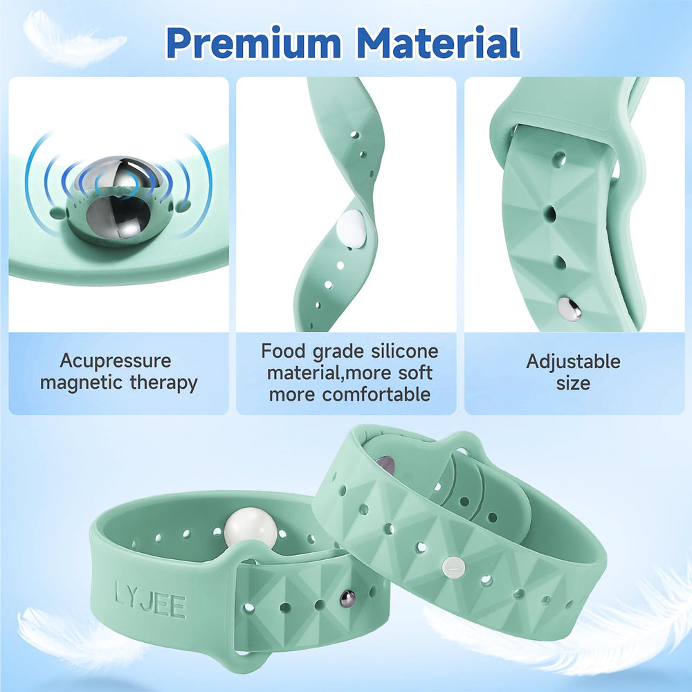 LYJEE motion sickness bands drug-free non-drowsy relief option.