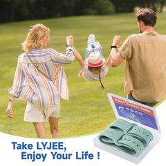 LYJEE motion sickness bands in green for stylish, visible wear.