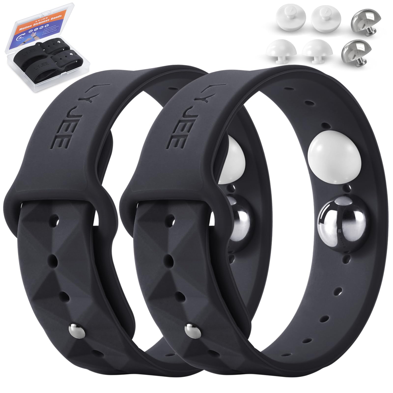 LYJEE motion sickness bands worn on the wrist provide fast, natural nausea relief during travel.