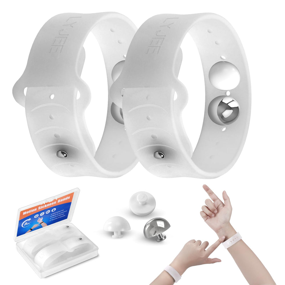LYJEE Nausea Bands worn on the wrist for fast, drug-free relief.