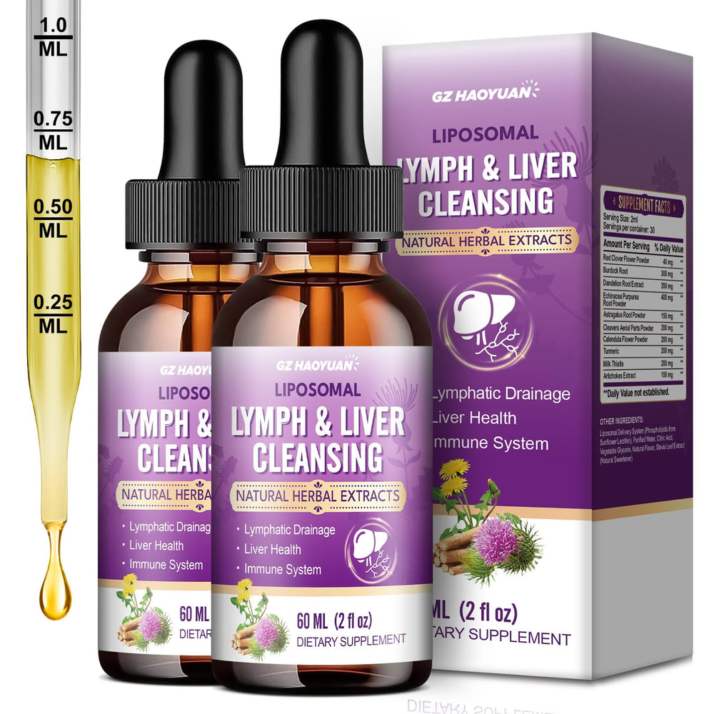 Product bottle labeled Lymph-Liver Cleanse Detox Drops with herbal ingredients