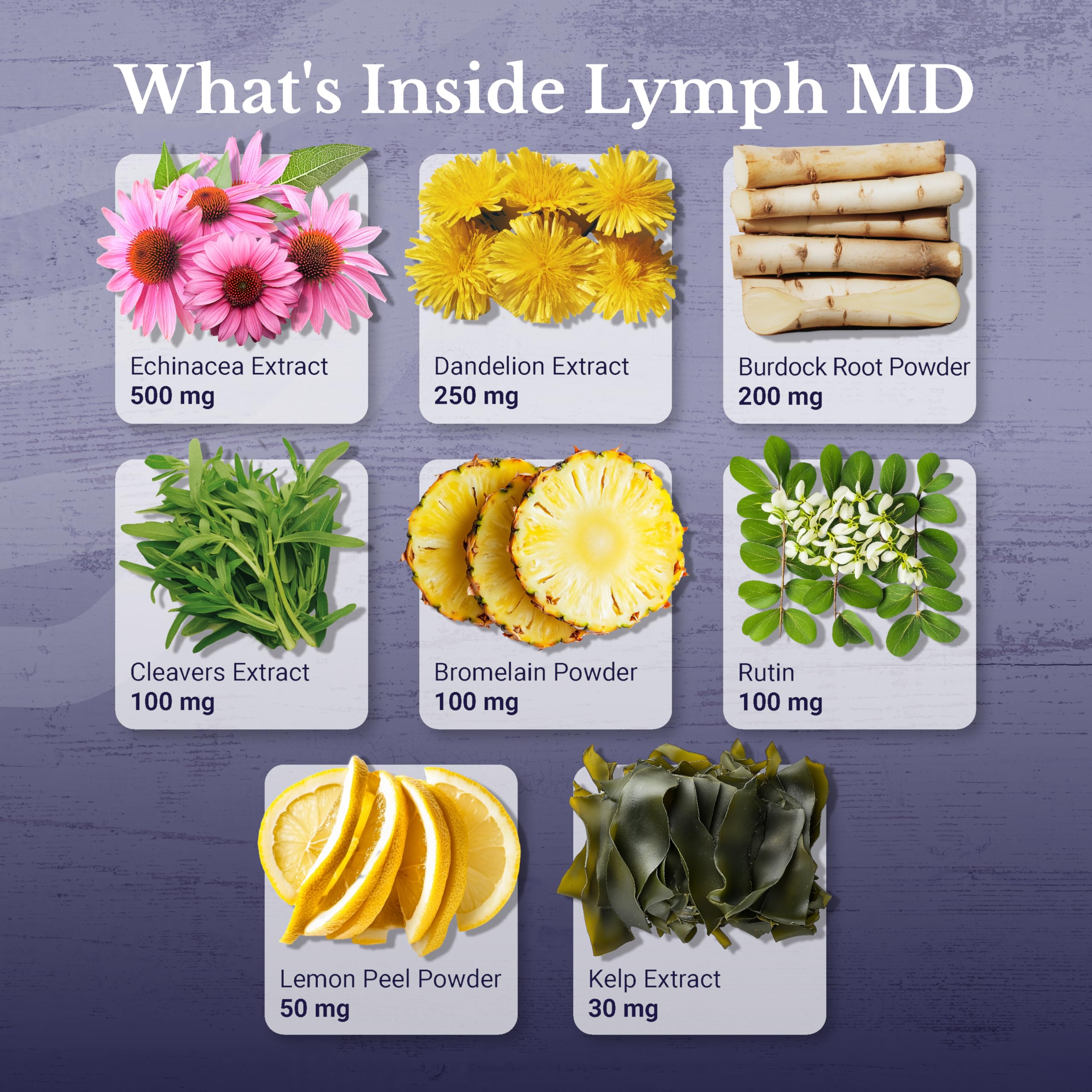 Close-up of Lymph MD ingredients list